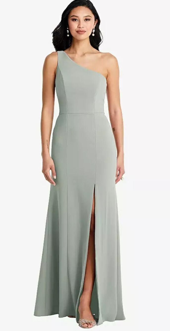 Dessy Group Bella Bridesmaids One Shoulder Gown Style BB138 in Willow Green 8 R